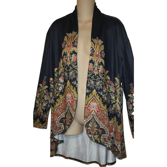 Zolucky Jacket Top Women Size L Lightweight ARTSY Floral Designs BOHEMIAN Multi - Picture 2 of 13